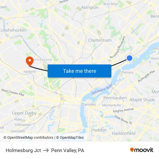 Holmesburg Jct to Penn Valley, PA map