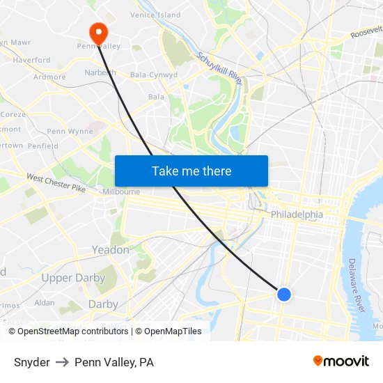Snyder to Penn Valley, PA map