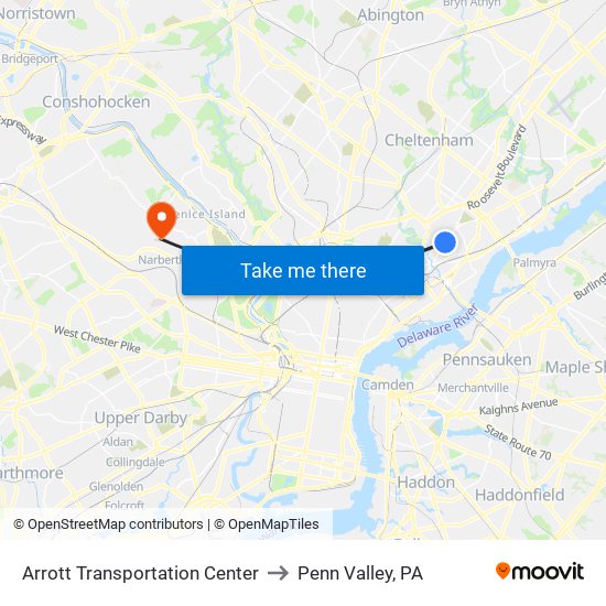 Arrott Transportation Center to Penn Valley, PA map