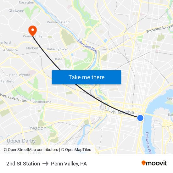 2nd St Station to Penn Valley, PA map