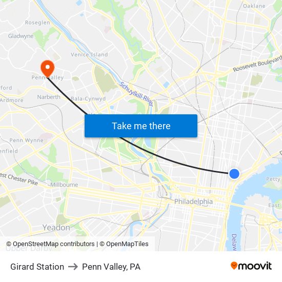 Girard Station to Penn Valley, PA map