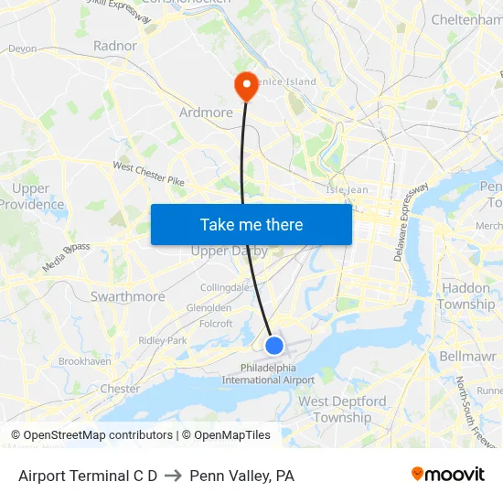 Airport Terminal C D to Penn Valley, PA map