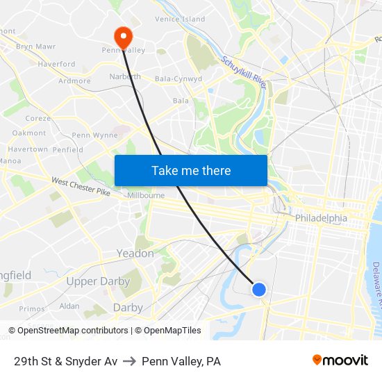 29th St & Snyder Av to Penn Valley, PA map