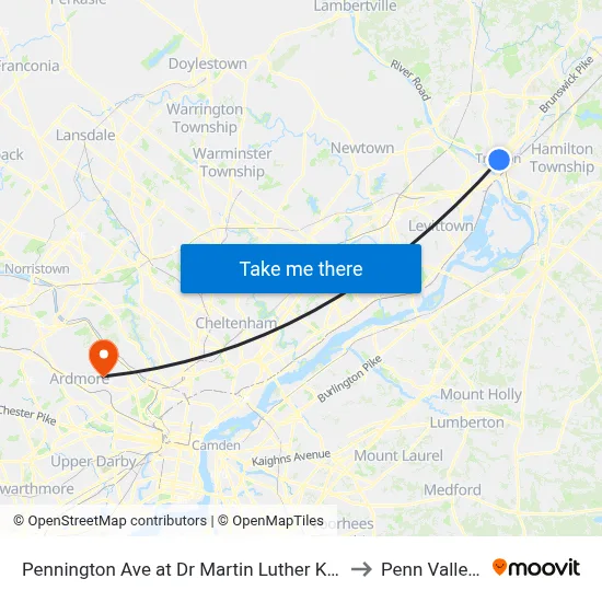 Pennington Ave at Dr Martin Luther King Jr Blvd to Penn Valley, PA map