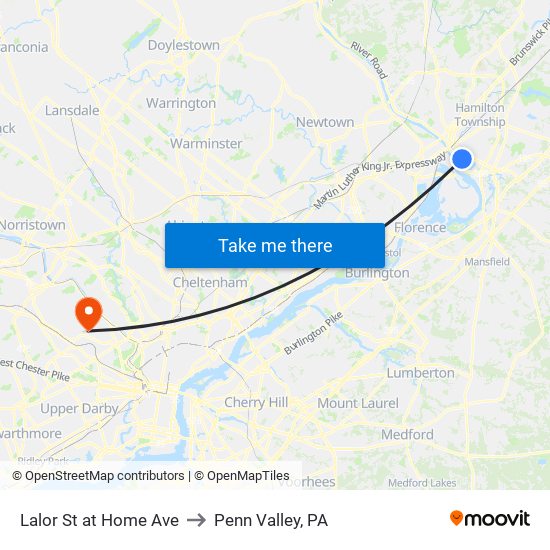 Lalor St at Home Ave to Penn Valley, PA map