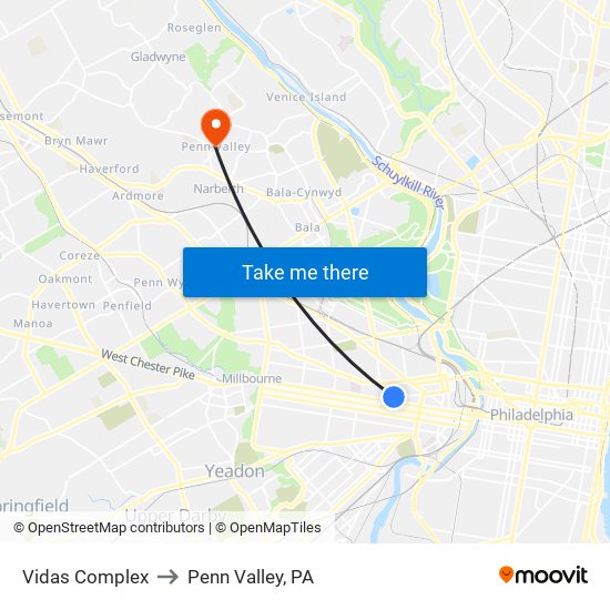 Vidas Complex to Penn Valley, PA map