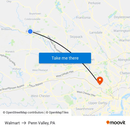 Walmart to Penn Valley, PA map