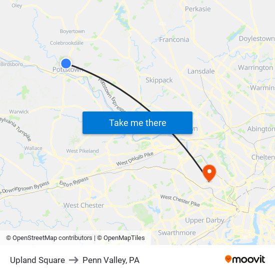 Upland Square to Penn Valley, PA map