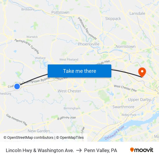 Lincoln Hwy & Washington Ave. to Penn Valley, PA map