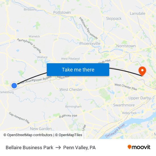 Bellaire Business Park to Penn Valley, PA map