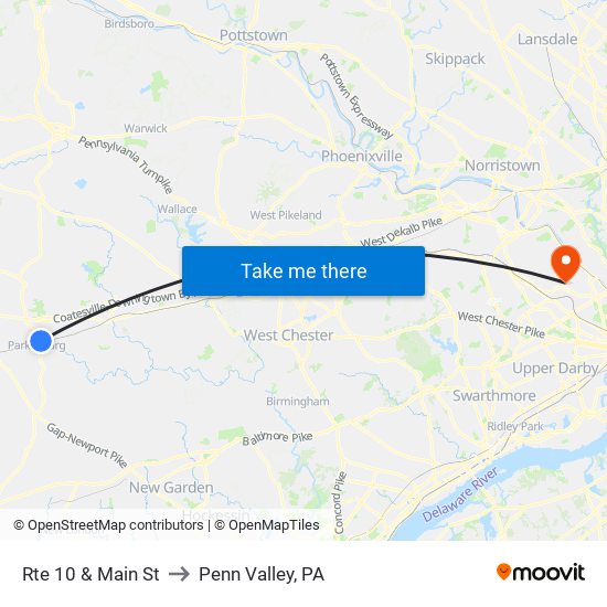 Rte 10 & Main St to Penn Valley, PA map