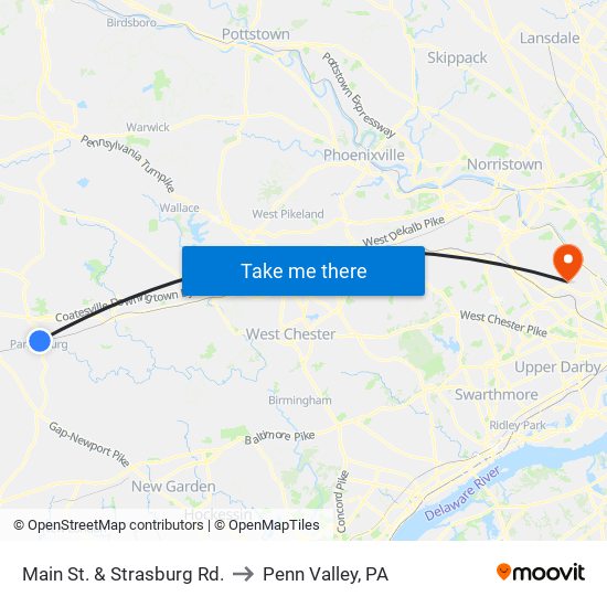 Main St. & Strasburg Rd. to Penn Valley, PA map