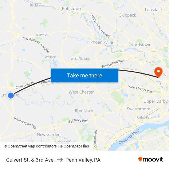 Culvert St. & 3rd Ave. to Penn Valley, PA map