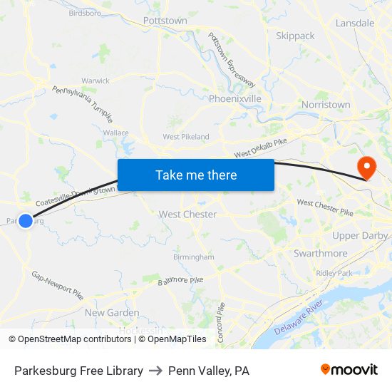 Parkesburg Free Library to Penn Valley, PA map