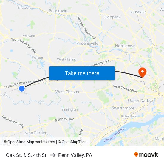 Oak St. & S. 4th St. to Penn Valley, PA map