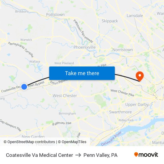 Coatesville Va Medical Center to Penn Valley, PA map