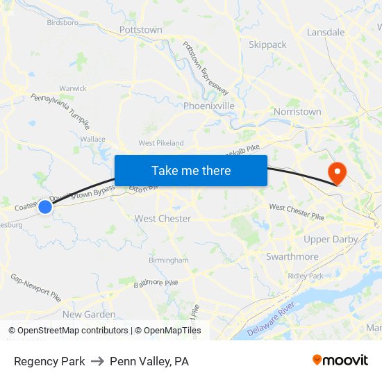 Regency Park to Penn Valley, PA map