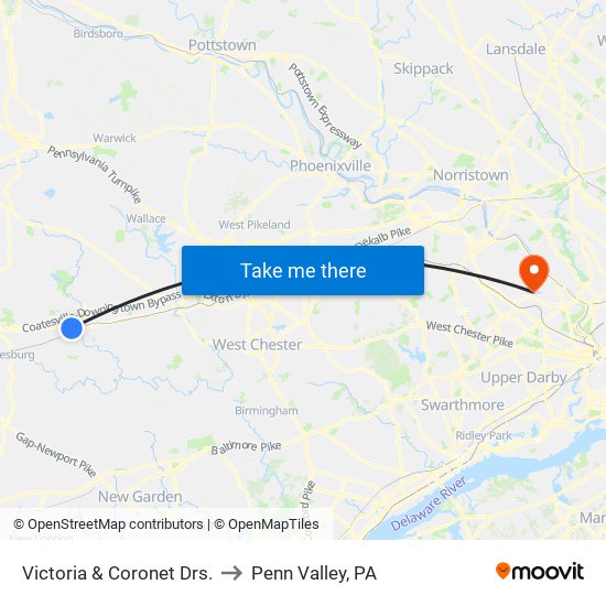 Victoria  &  Coronet Drs. to Penn Valley, PA map