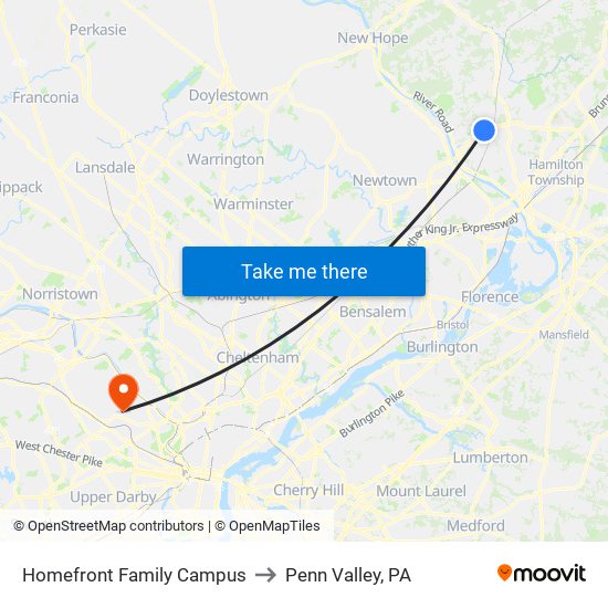Homefront Family Campus to Penn Valley, PA map