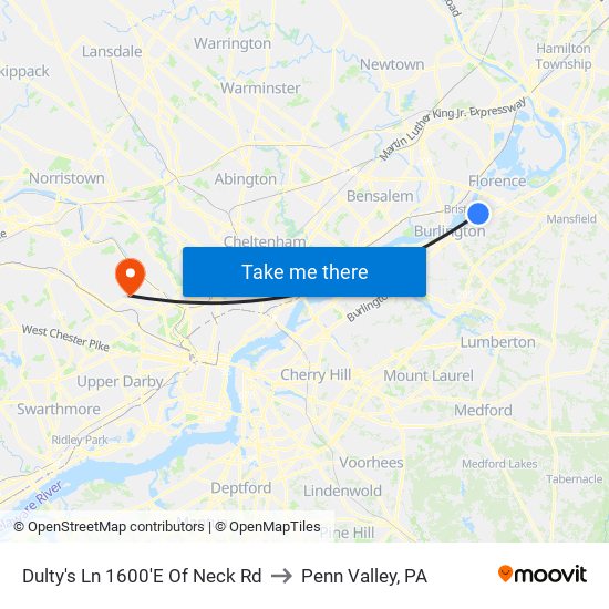 Dulty's Ln 1600'E Of Neck Rd to Penn Valley, PA map