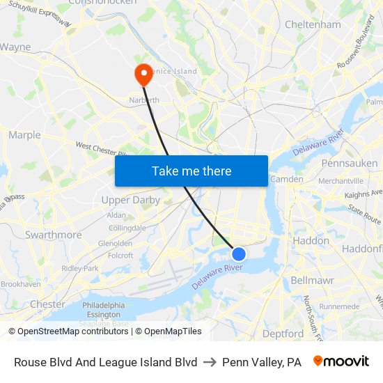 Rouse Blvd And League Island Blvd to Penn Valley, PA map