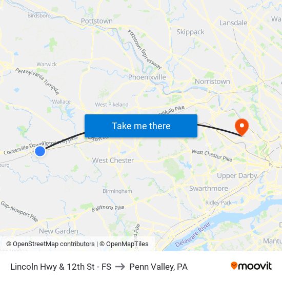 Lincoln Hwy & 12th St - FS to Penn Valley, PA map