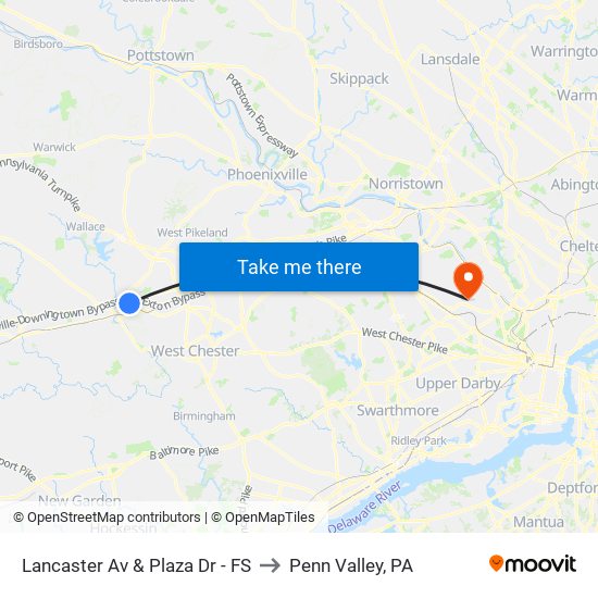 Lancaster Av & Plaza Dr - FS to Penn Valley, PA map