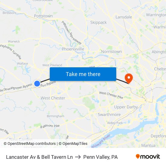 Lancaster Av & Bell Tavern Ln to Penn Valley, PA map