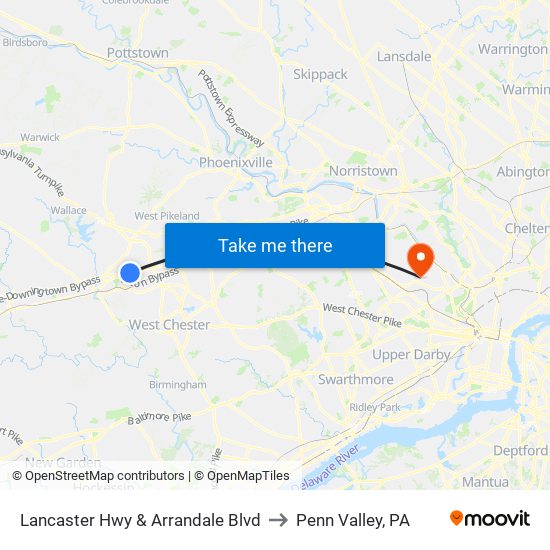 Lancaster Hwy & Arrandale Blvd to Penn Valley, PA map