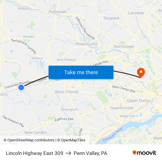 Lincoln Highway East 309 to Penn Valley, PA map