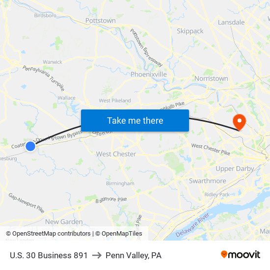 U.S. 30 Business 891 to Penn Valley, PA map
