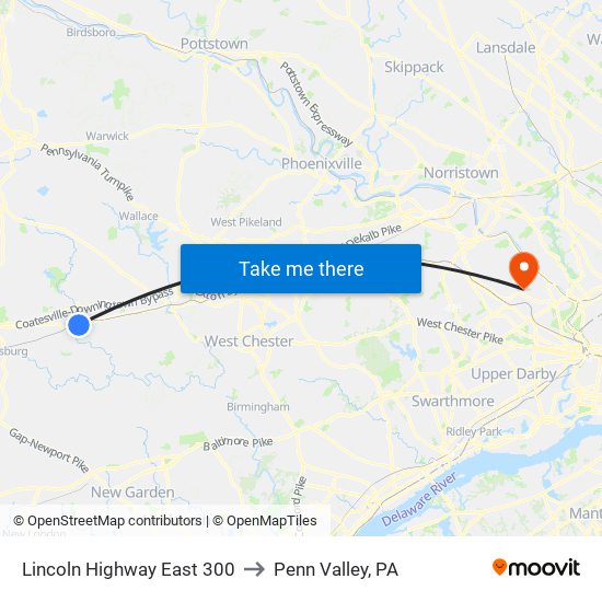 Lincoln Highway East 300 to Penn Valley, PA map