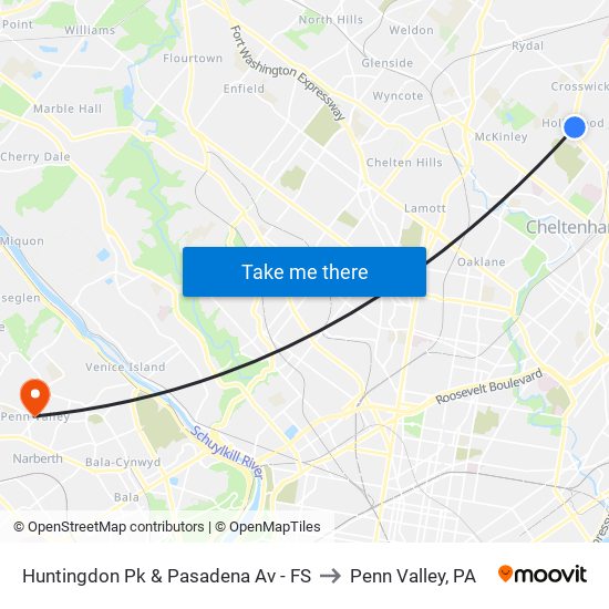 Huntingdon Pk & Pasadena Av - FS to Penn Valley, PA map