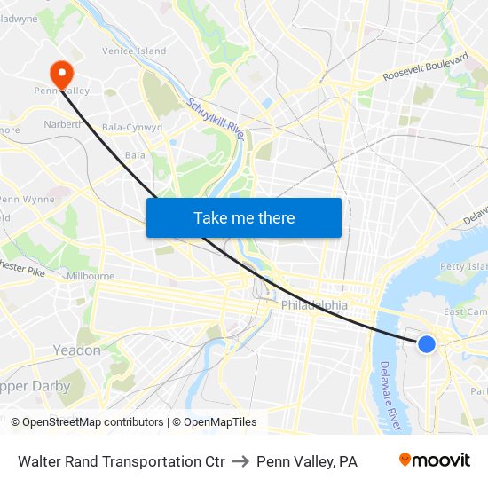 Walter Rand Transportation Ctr to Penn Valley, PA map