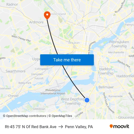 Rt-45 75' N Of Red Bank Ave to Penn Valley, PA map