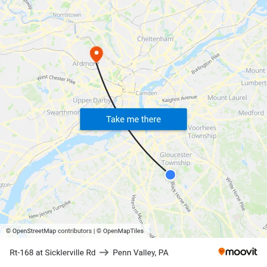 Rt-168 at Sicklerville Rd to Penn Valley, PA map