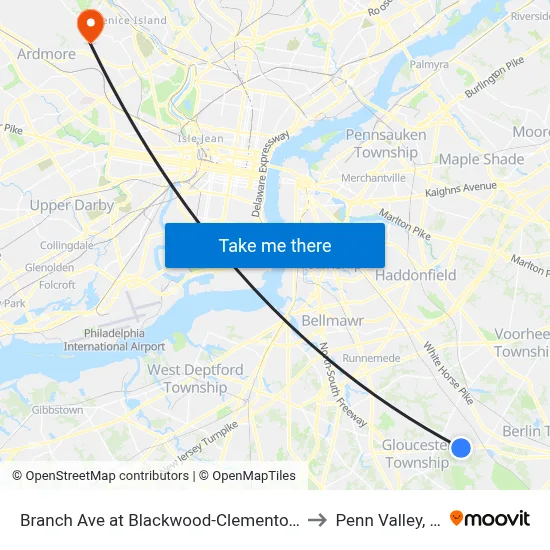 Branch Ave at Blackwood-Clementon Rd to Penn Valley, PA map