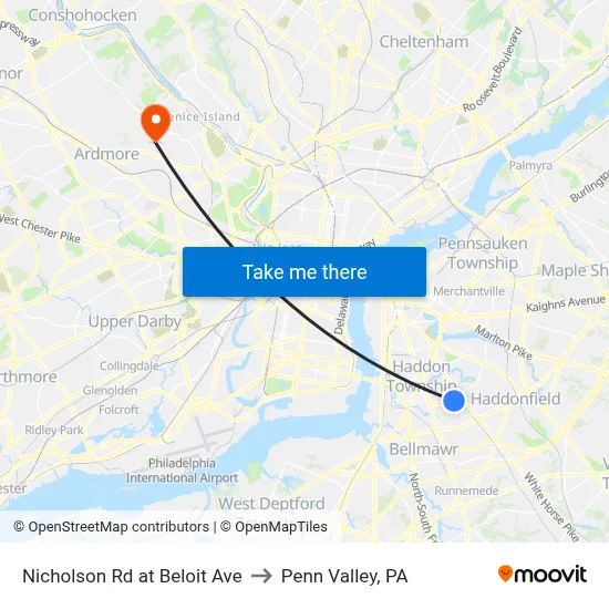 Nicholson Rd at Beloit Ave to Penn Valley, PA map