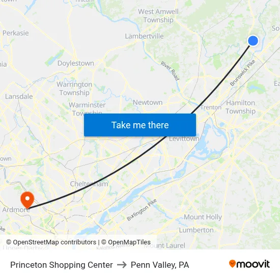 Princeton Shopping Center to Penn Valley, PA map