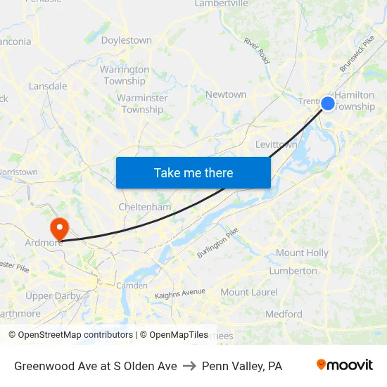 Greenwood Ave at S Olden Ave to Penn Valley, PA map