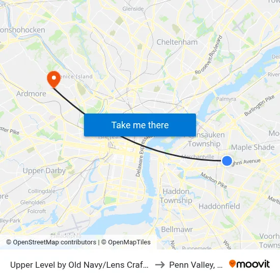 Upper Level by Old Navy/Lens Crafters to Penn Valley, PA map