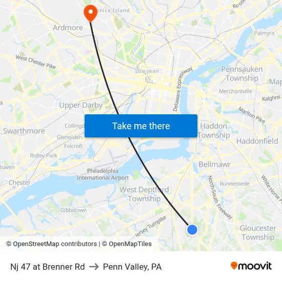 Nj 47 at Brenner Rd to Penn Valley, PA map