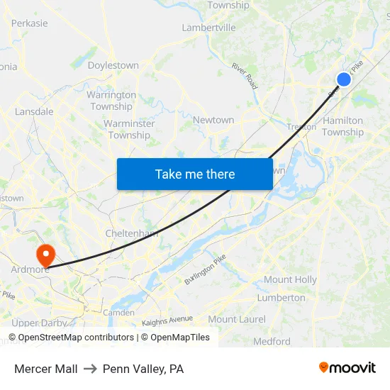 Mercer Mall to Penn Valley, PA map