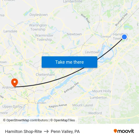Hamilton Shop-Rite to Penn Valley, PA map