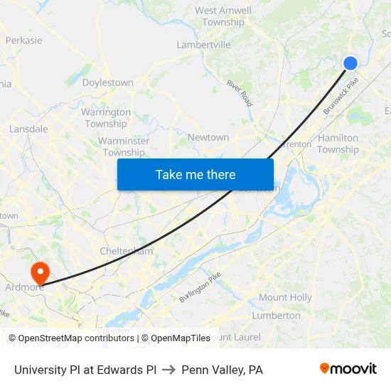 University Pl at Edwards Pl to Penn Valley, PA map