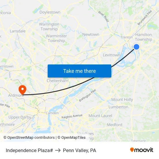 Independence Plaza# to Penn Valley, PA map