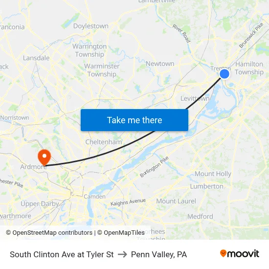 South Clinton Ave at Tyler St to Penn Valley, PA map