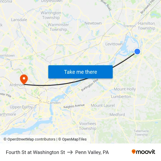 Fourth St at Washington St to Penn Valley, PA map