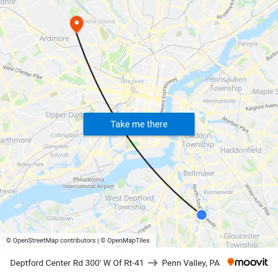 Deptford Center Rd 300' W Of Rt-41 to Penn Valley, PA map