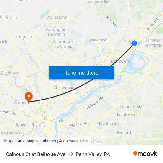 Calhoun St at Bellevue Ave to Penn Valley, PA map